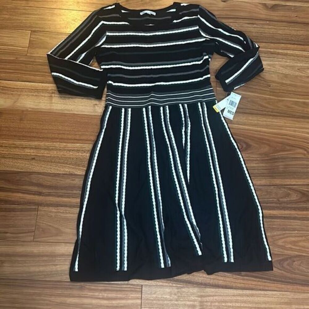 Sandra darren sweater dress grey black long sleeve dress thick knit work holiday